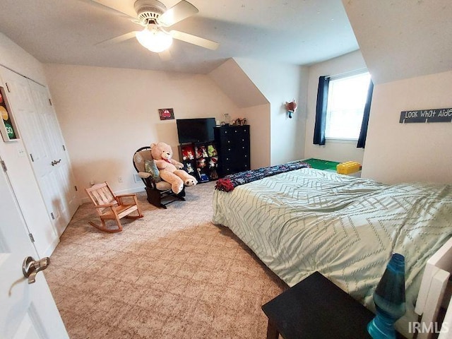 1749 W 1st St, Jasper, IN 47546 - carpeted bedroom featuring ceiling fan and vaulted ceiling