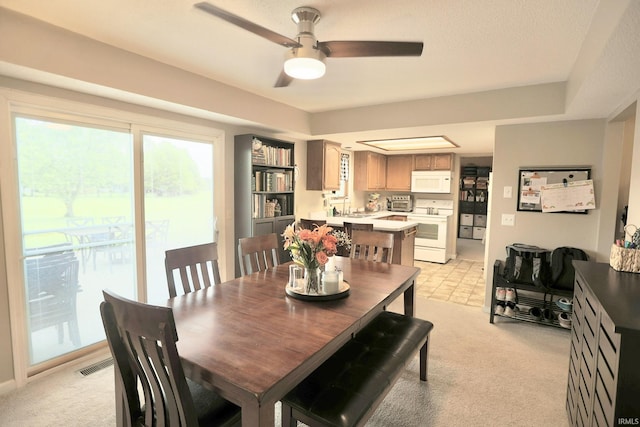 8707 Ash Bourne Dr, Fort Wayne, IN 46804 - dining area featuring light colored carpet and ceiling fan