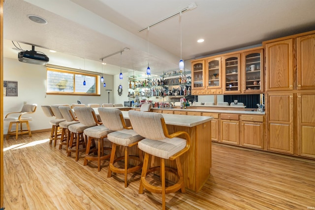 6615 Cherry Hill Pkwy, Fort Wayne, IN 46835 - indoor dry bar featuring rail lighting, light wood-type flooring, pendant lighting, baseboards, and recessed lighting