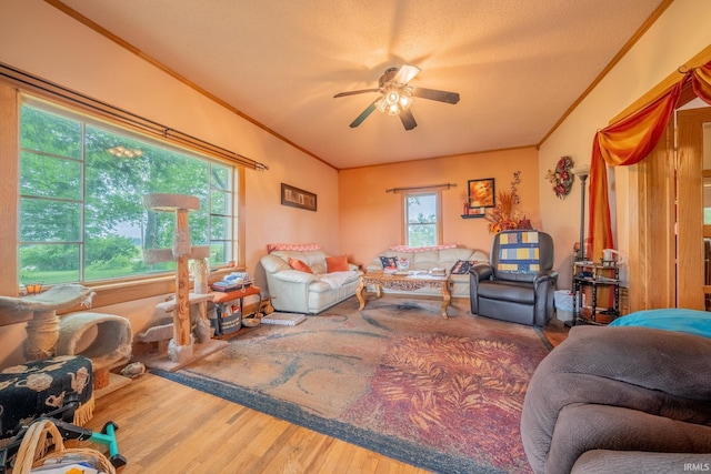 5528 N 250 W Unit 27, Lafontaine, IN 46940 - living room featuring ornamental molding, wood finished floors, and ceiling fan