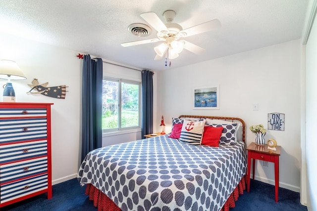 620 Ln 330 Big Otter Lk, Fremont, IN 46737 - carpeted bedroom with baseboards, a textured ceiling, and ceiling fan
