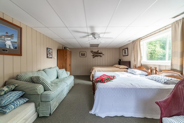 620 Ln 330 Big Otter Lk, Fremont, IN 46737 - carpeted bedroom with a drop ceiling and wooden walls