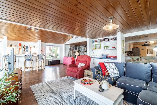 620 Ln 330 Big Otter Lk, Fremont, IN 46737 - living area with wood ceiling, wood finished floors, and lofted ceiling