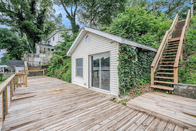 10227 Jefferson Rd, Osceola, IN 46561 - wooden terrace with stairs and an outdoor structure