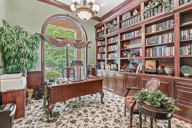1411 Santanna Dr, Lafayette, IN 47905 - home office featuring a chandelier and crown molding