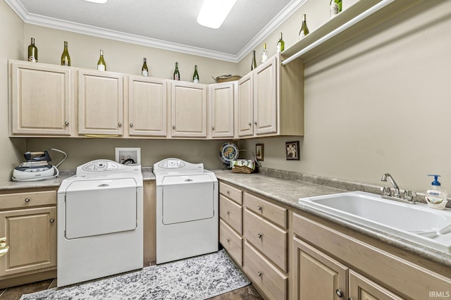 1411 Santanna Dr, Lafayette, IN 47905 - washroom with cabinet space, washing machine and dryer, and ornamental molding