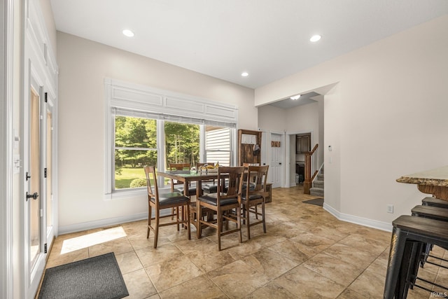 4906 N 100 W, Uniondale, IN 46791 - dining room featuring baseboards, stairs, and recessed lighting