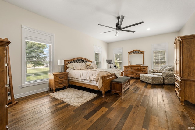 4906 N 100 W, Uniondale, IN 46791 - bedroom with dark wood-style flooring, multiple windows, recessed lighting, a ceiling fan, and baseboards