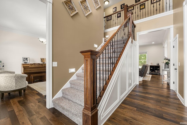 4906 N 100 W, Uniondale, IN 46791 - stairs with crown molding, wood-type flooring, and baseboards