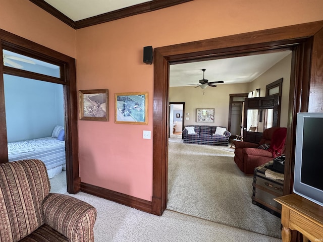 3151 W 150 N, Logansport, IN 46947 - hallway with carpet flooring, crown molding, and baseboards
