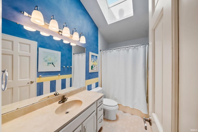 51803 Foxdale Ln, Granger, IN 46530 - bathroom with a skylight, vanity, toilet, and shower / tub combo with curtain