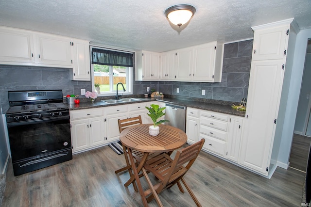 57005 Southshore Dr, Osceola, IN 46561 - kitchen with a sink, black gas stove, stainless steel dishwasher, dark countertops, and backsplash