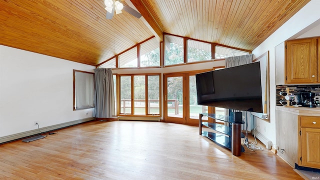 7333 W Newton Stewart Rd, Taswell, IN 47175 - living area with light wood-style flooring, wood ceiling, and ceiling fan