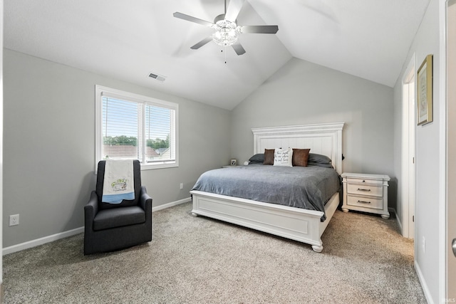 1308 Hideaway Dr, Auburn, IN 46706 - bedroom with vaulted ceiling, carpet, ceiling fan, and baseboards