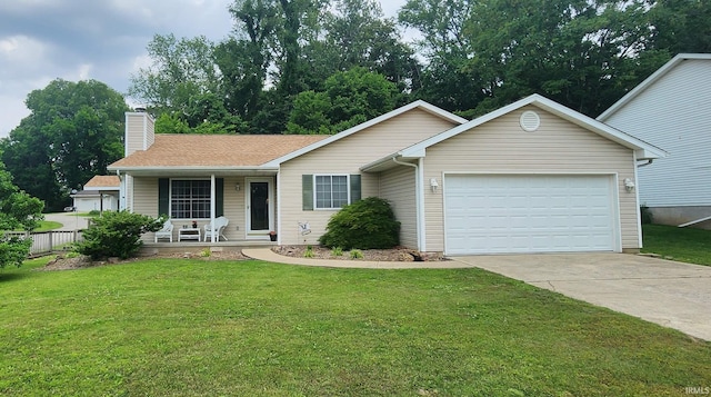 12 Vicki Dr, Vincennes, IN 47591 - single story home featuring covered porch, concrete driveway, an attached garage, and a chimney
