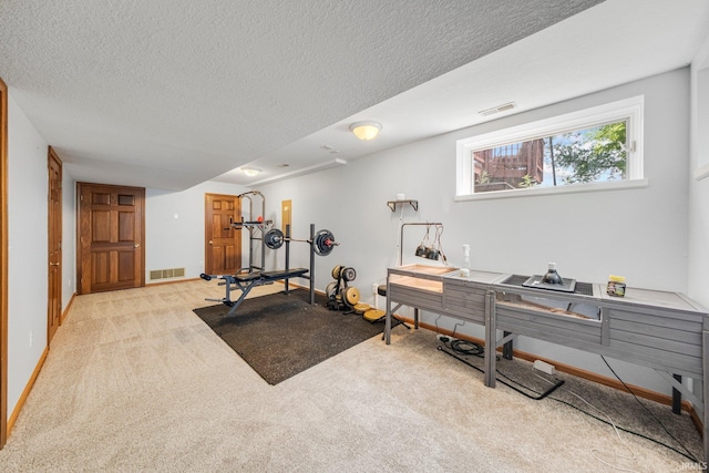 521 Glenmoor Dr, Fort Wayne, IN 46804 - workout room with light carpet, a textured ceiling, and baseboards