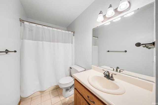 521 Glenmoor Dr, Fort Wayne, IN 46804 - bathroom with vanity, toilet, tile patterned flooring, and a shower with curtain