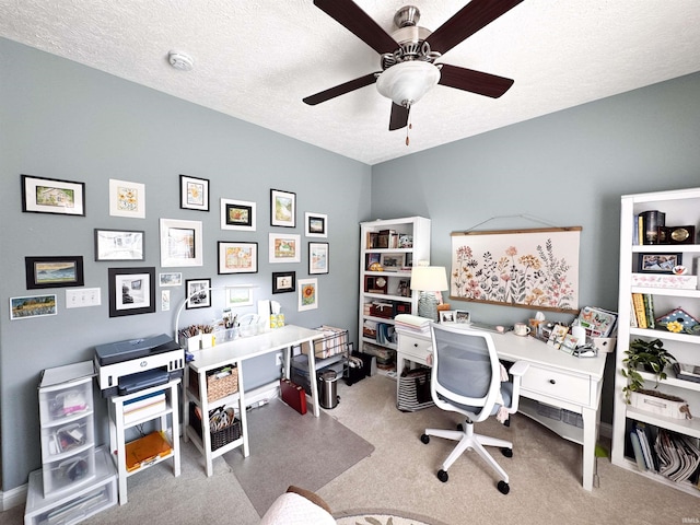 4691 Flagship Ln, Lafayette, IN 47909 - home office with carpet floors, a textured ceiling, and a ceiling fan
