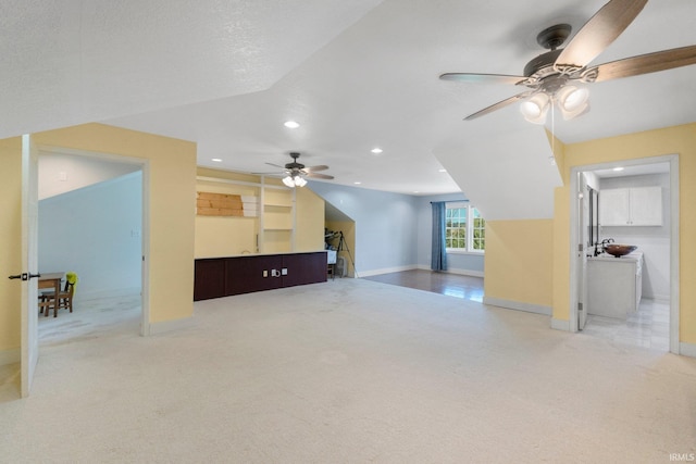 2890 W 400 N, Columbia City, IN 46725 - unfurnished living room with a ceiling fan, carpet flooring, recessed lighting, and built in features
