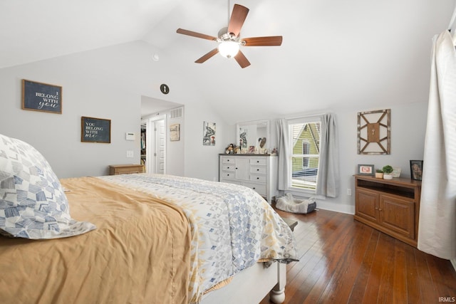 1214 W Jefferson Blvd, Fort Wayne, IN 46802 - bedroom with lofted ceiling, dark wood-type flooring, and a ceiling fan