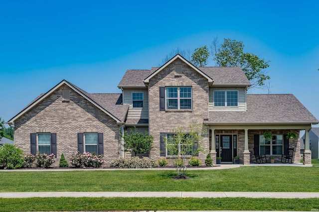 319 Pistoia Cv, Fort Wayne, IN 46845 - craftsman inspired home featuring a front yard, roof with shingles, brick siding, and covered porch
