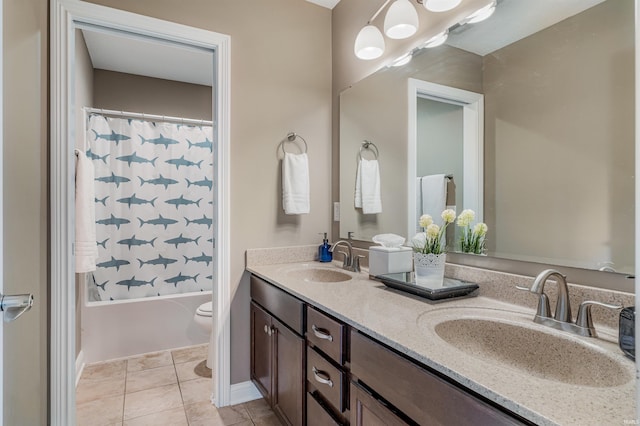 319 Pistoia Cv, Fort Wayne, IN 46845 - full bathroom featuring double vanity, shower / tub combo with curtain, and tile patterned flooring