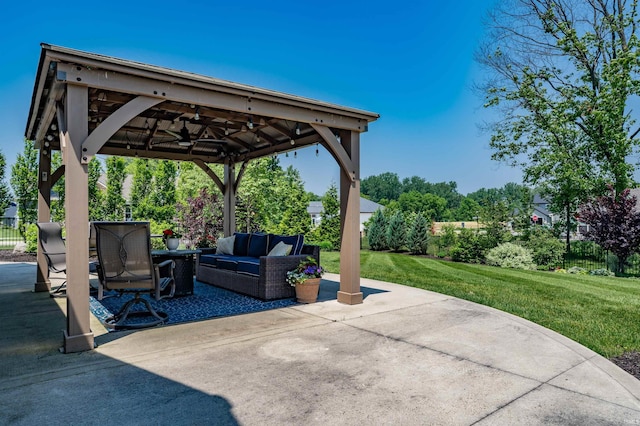319 Pistoia Cv, Fort Wayne, IN 46845 - view of patio featuring a gazebo, an outdoor hangout area, and a ceiling fan