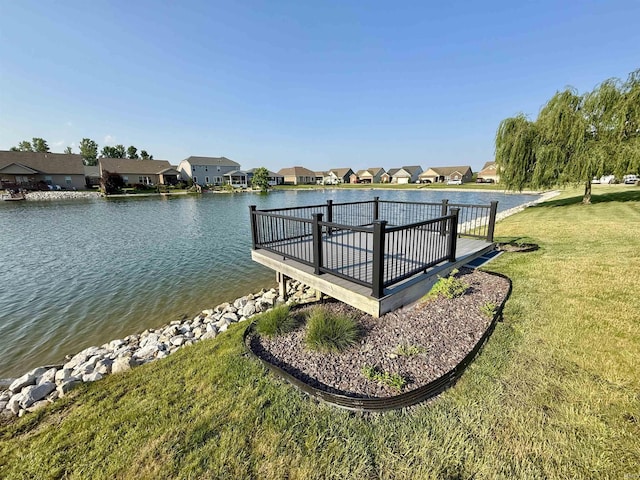 9820 Arbor Lake Dr, Newburgh, IN 47630 - dock area featuring a residential view, a lawn, and a water view