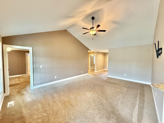 9820 Arbor Lake Dr, Newburgh, IN 47630 - empty room with a ceiling fan, lofted ceiling, and light colored carpet