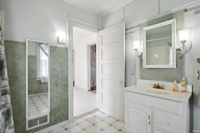 29351 Darden Rd, New Carlisle, IN 46552 - bathroom with tile patterned floors, vanity, and curtained shower