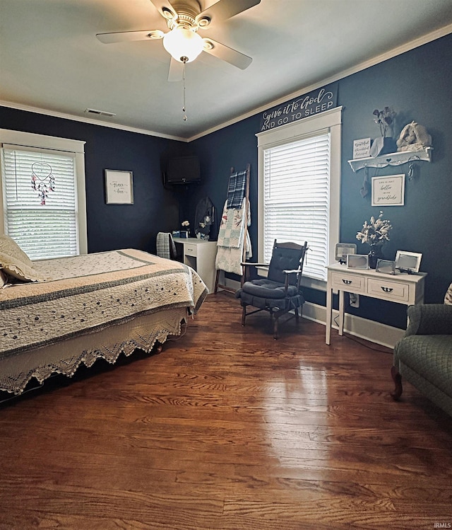 715 SE 2nd St, Washington, IN 47501 - bedroom with crown molding, wood finished floors, and ceiling fan