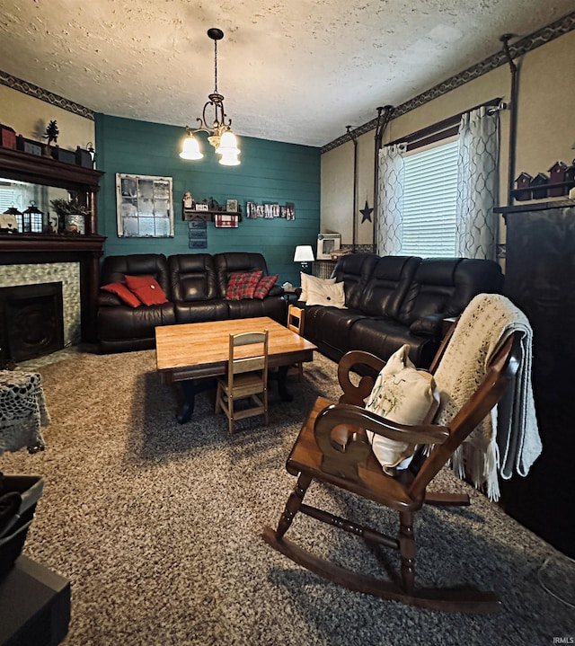 715 SE 2nd St, Washington, IN 47501 - living room featuring a textured ceiling and a fireplace