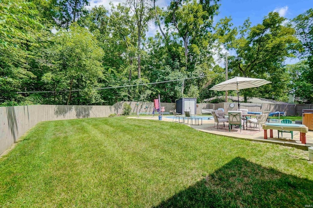 5820 Rosedale Dr, Fort Wayne, IN 46804 - fenced backyard featuring a shed and a patio area
