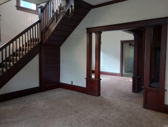 1340 Broadway St, Vincennes, IN 47591 - stairway featuring carpet and vaulted ceiling