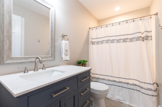 7486 S Ketcham Rd, Bloomington, IN 47403 - bathroom with vanity, a shower with shower curtain, recessed lighting, and tile patterned floors