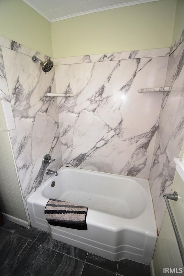 209 E Plum St, Linden, IN 47955 - bathroom featuring ornamental molding and bathtub / shower combination