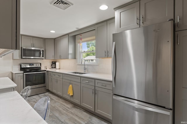 115 N Varsity Dr, South Bend, IN 46615 - kitchen featuring appliances with stainless steel finishes, gray cabinetry, recessed lighting, and backsplash