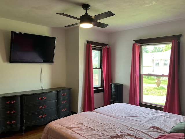 20 N Meridian St, Redkey, IN 47373 - bedroom featuring multiple windows, wood finished floors, and a ceiling fan