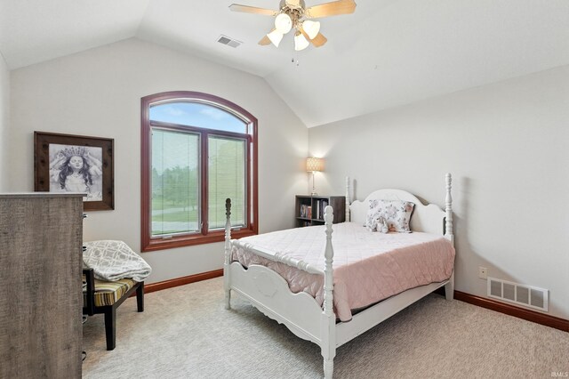 12733 Covington Manor Farms Rd, Fort Wayne, IN 46814 - bedroom with light carpet, lofted ceiling, and ceiling fan