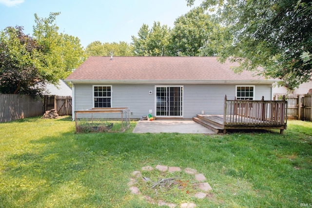 3030 Jamestown Cir, Lafayette, IN 47909 - back of house with a fenced backyard, a wooden deck, and a patio area