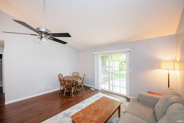 3030 Jamestown Cir, Lafayette, IN 47909 - living room with wood finished floors, lofted ceiling, and a ceiling fan