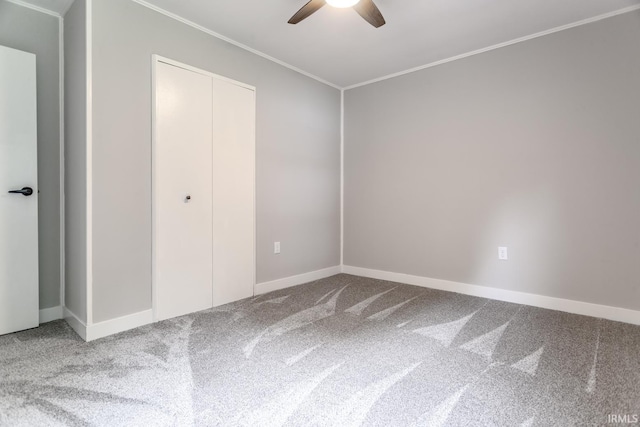 1004 Shenandoah Dr, Lafayette, IN 47905 - unfurnished bedroom with carpet flooring, crown molding, a closet, and ceiling fan