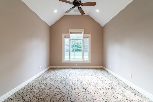 3328 Tarrant Springs Trl, Fort Wayne, IN 46804 - spare room featuring ceiling fan, light carpet, recessed lighting, and vaulted ceiling