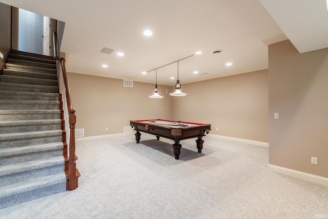3328 Tarrant Springs Trl, Fort Wayne, IN 46804 - playroom featuring crown molding, carpet, recessed lighting, and billiards table