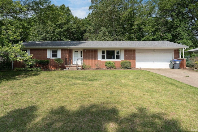 3506 Mark Ct, Lafayette, IN 47905 - ranch-style home featuring a garage, brick siding, a front lawn, and concrete driveway