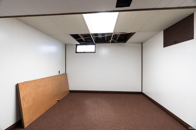 3506 Mark Ct, Lafayette, IN 47905 - basement with carpet flooring, a drop ceiling, and wood walls