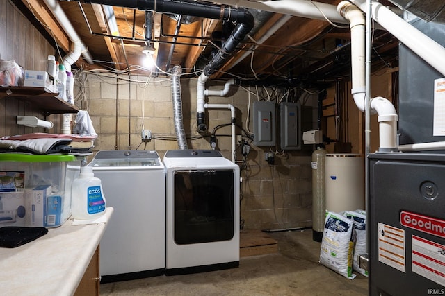3506 Mark Ct, Lafayette, IN 47905 - unfinished basement featuring washer and clothes dryer, electric panel, and heating unit