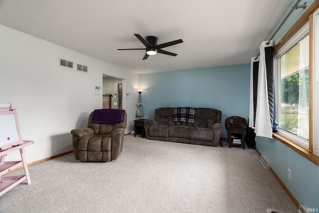 3506 Mark Ct, Lafayette, IN 47905 - carpeted living room with ceiling fan and plenty of natural light