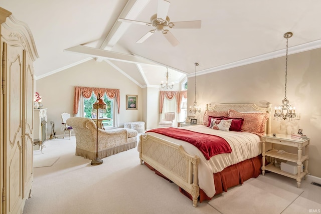 106 River Cove Ln, North Manchester, IN 46962 - bedroom with a chandelier, multiple windows, light colored carpet, and ornamental molding