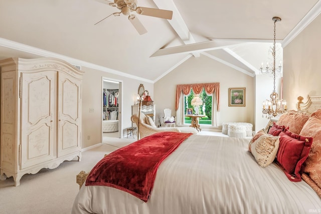 106 River Cove Ln, North Manchester, IN 46962 - bedroom with light carpet, a chandelier, a spacious closet, and ceiling fan